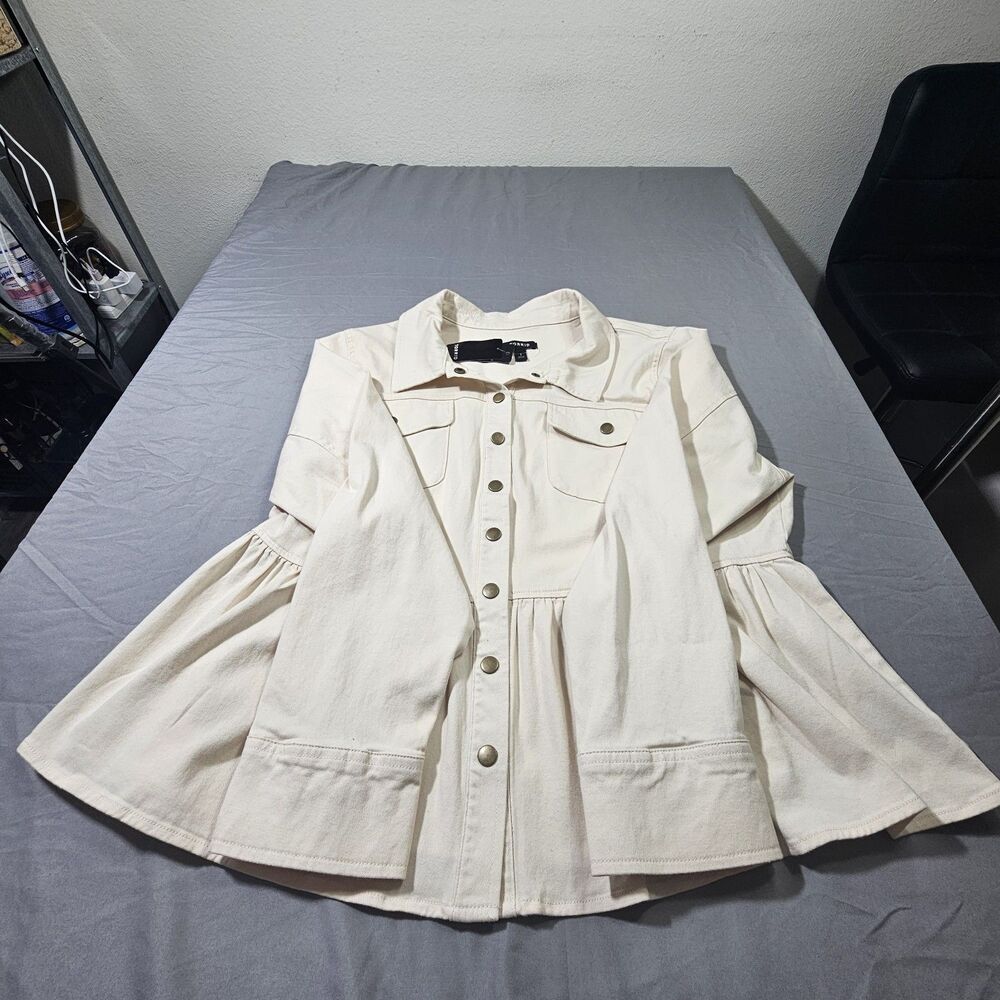 Torrid NWT Twill Peplum Jacket Size 1 1X Plus Cream Birch Button Up Utility Coat